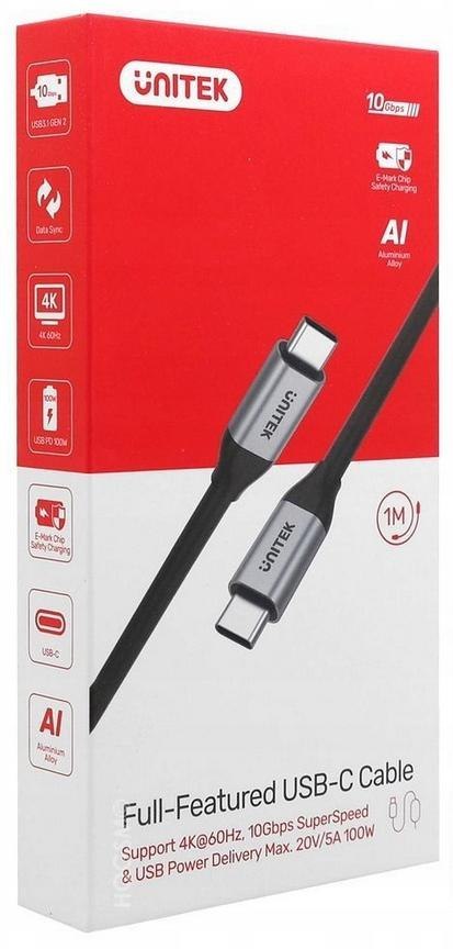 Przewód USB Unitek C14082ABK USB-C na USB-C 10Gbps 4K 60Hz 20V/5A Przewód USB Unitek C14082ABK USB-C na USB-C 10Gbps 4K 60Hz 20V/5A