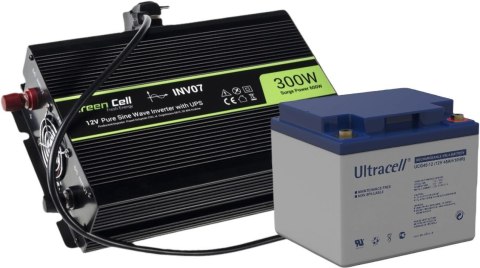 ZESTAW PRZETWORNICA Green Cell 12V / 230V 300W/600W CZYSTY SINUS + AKUMULATOR AGM 12V 45Ah ZESTAW PRZETWORNICA Green Cell 12V / 230V 300W/600W CZYSTY SINUS + AKUMULATOR AGM 12V 45Ah