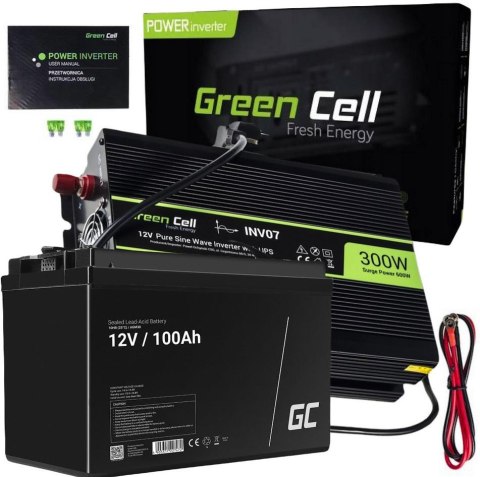 ZESTAW PRZETWORNICA Green Cell 12V/ 230V 300W/600W CZYSTY SINUS + AKUMULATOR AGM GreenCell 12V 100Ah ZESTAW PRZETWORNICA Green Cell 12V/ 230V 300W/600W CZYSTY SINUS + AKUMULATOR AGM GreenCell 12V 100Ah